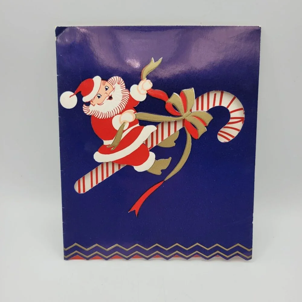 Vintage‎ 1956 Christmas Card With Santa & Candy Cane Design
